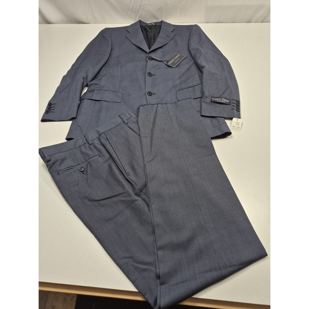 Roberto Zanieri Suit Mens 38 Blue 100% Wool Solid 2 Piece 32x36 Italy NWT